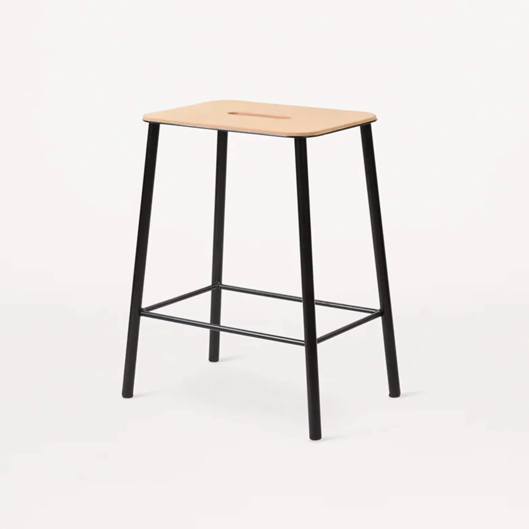 Stool with Black Legs - Natural, Leather