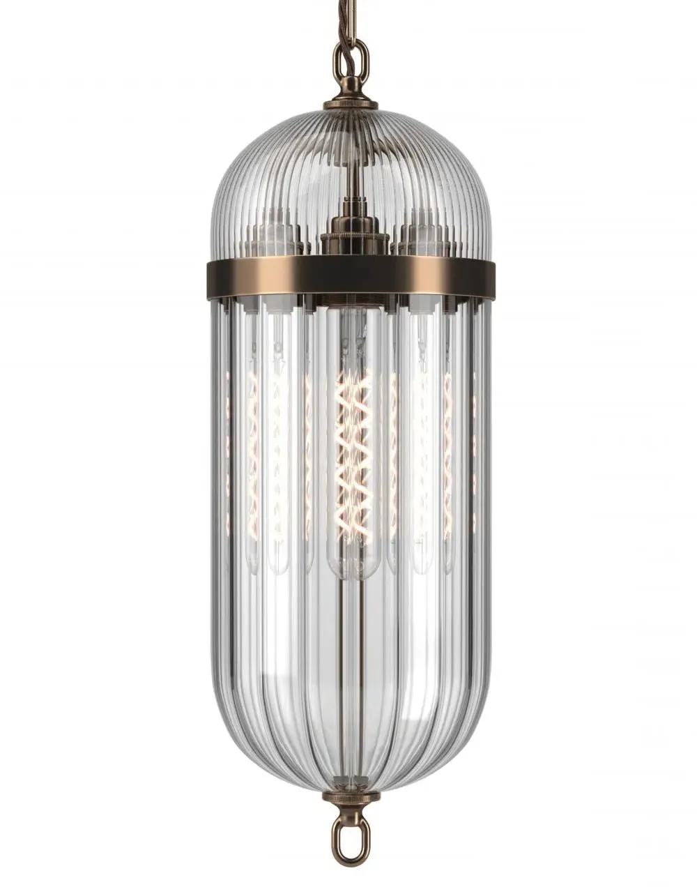 Aston Pendant Lantern with Ribbed Glass - Bronze