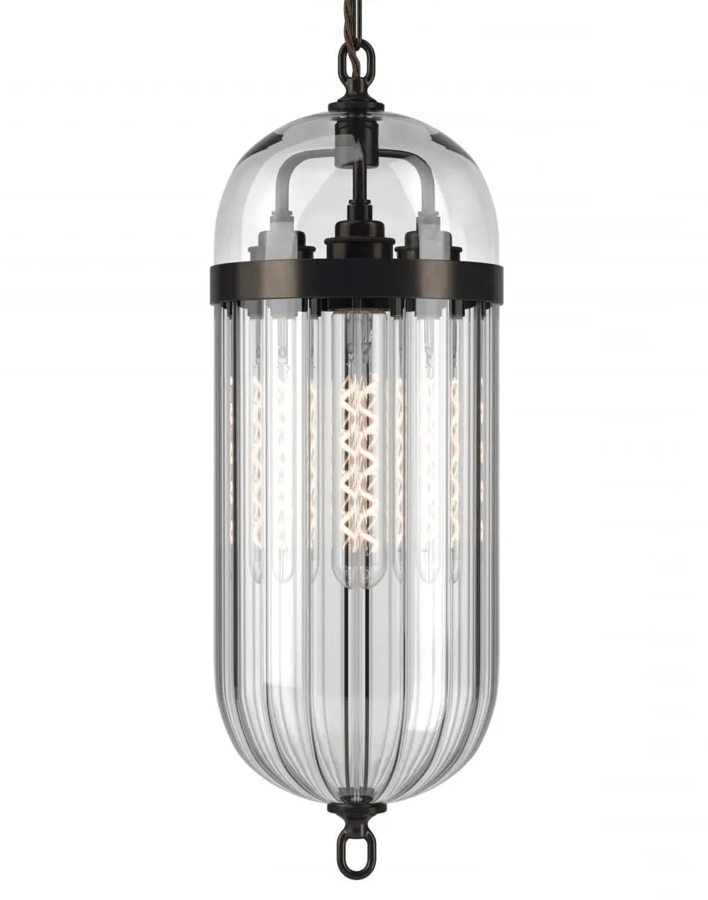 Aston Pendant Lantern with Ribbed Glass - Bronze