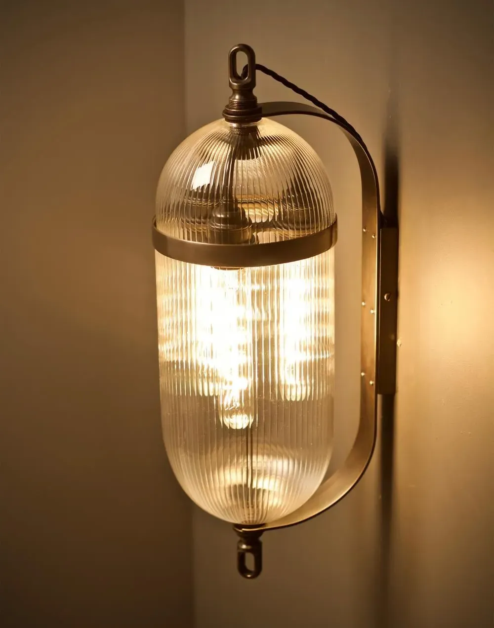 Aston Wall Light Ribbed Glass - Bronze Metal