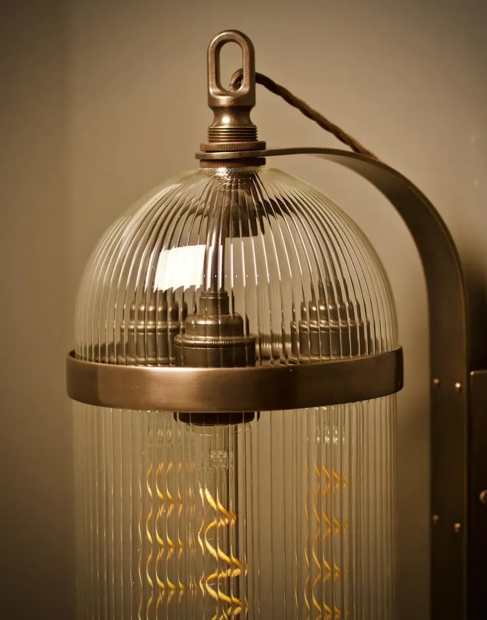 Aston Wall Light Ribbed Smoked Glass - Nickel