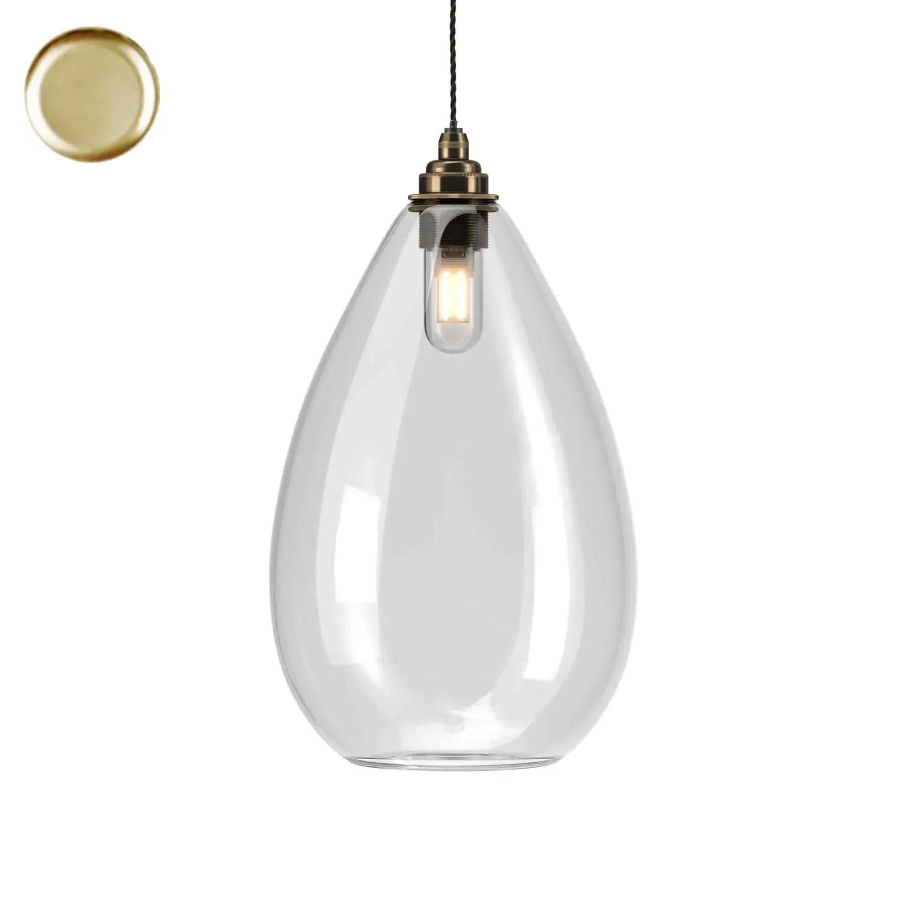 Bathroom Pendant Light IP44 - Brass, Clear Glass