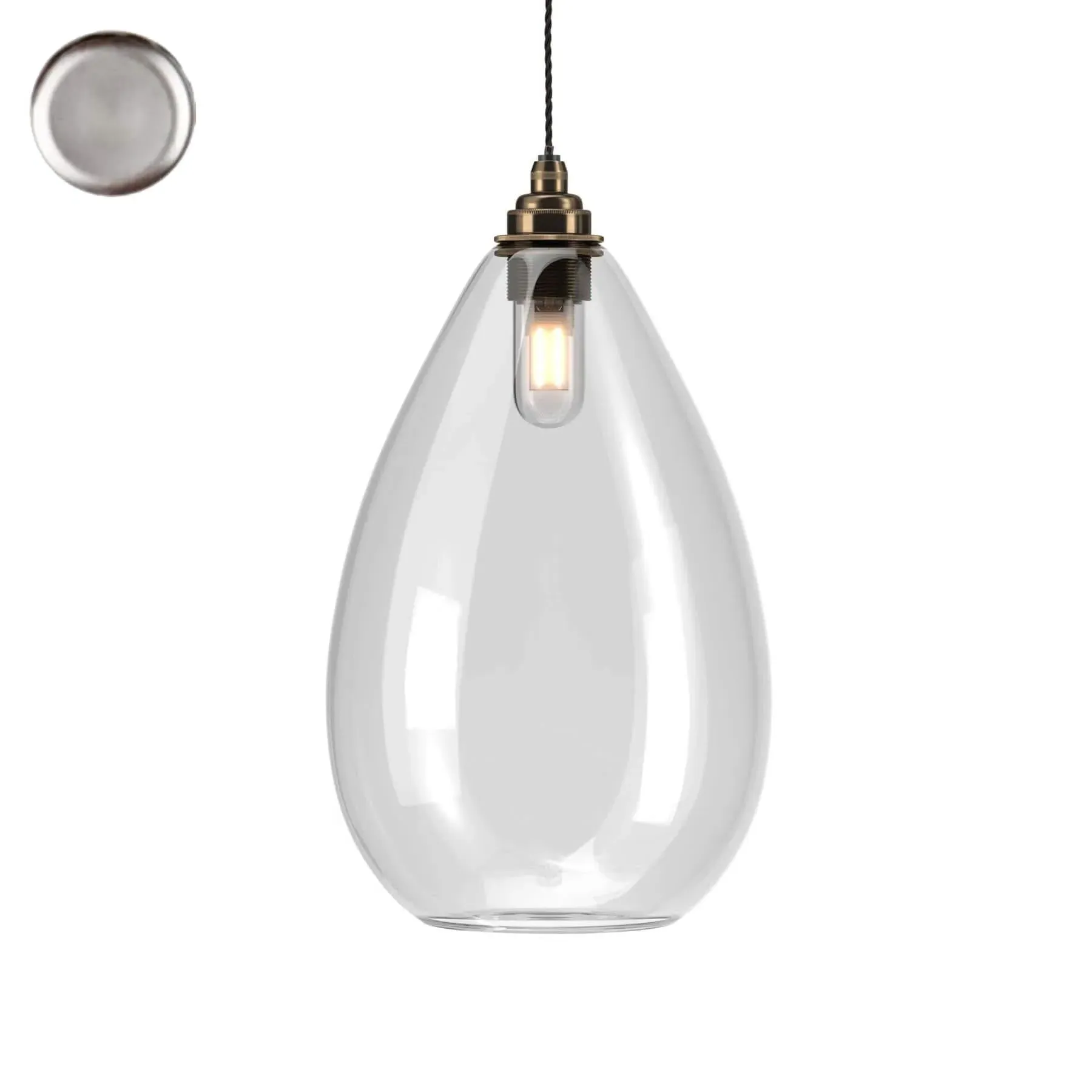 Bathroom Pendant Light IP44 - Nickel, Clear Glass