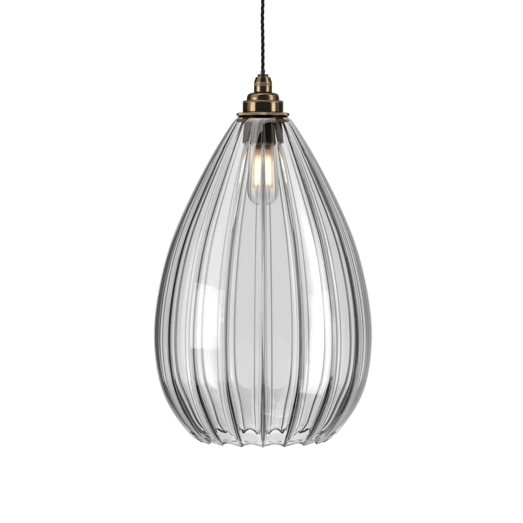 Bathroom Pendant Light IP44 - Nickel, Ribbed Glass