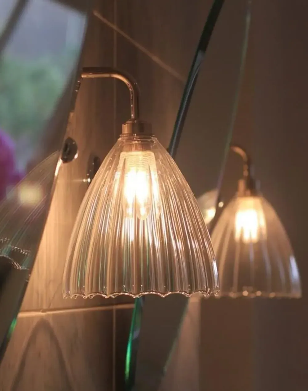 Bathroom Wall Light - Polished Brass, Ribbed Glass