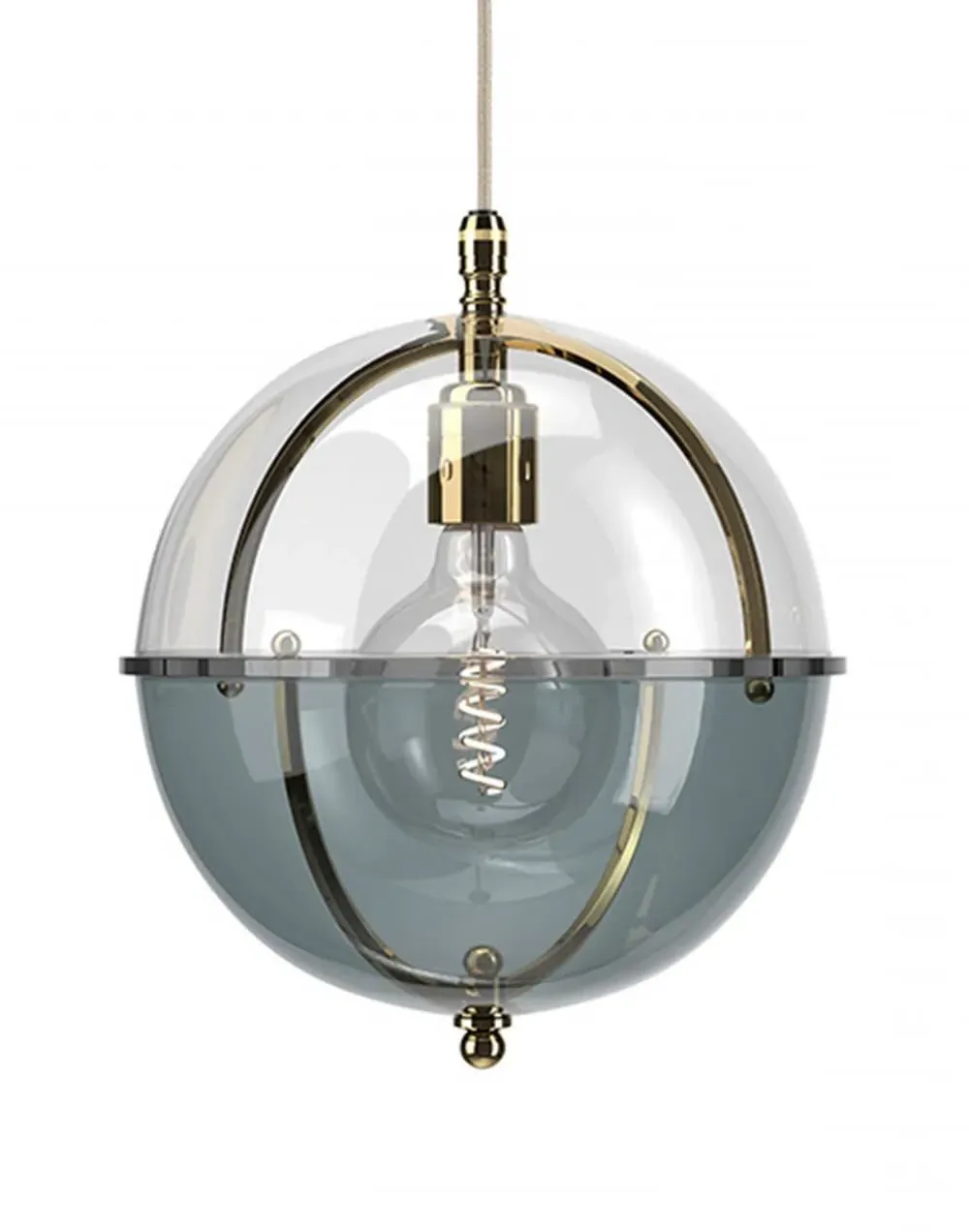 Globe Pendant Light with Ribbed Glass - Brass