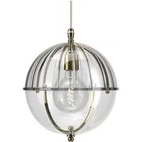 Globe Pendant Light with Ribbed Glass - Brass