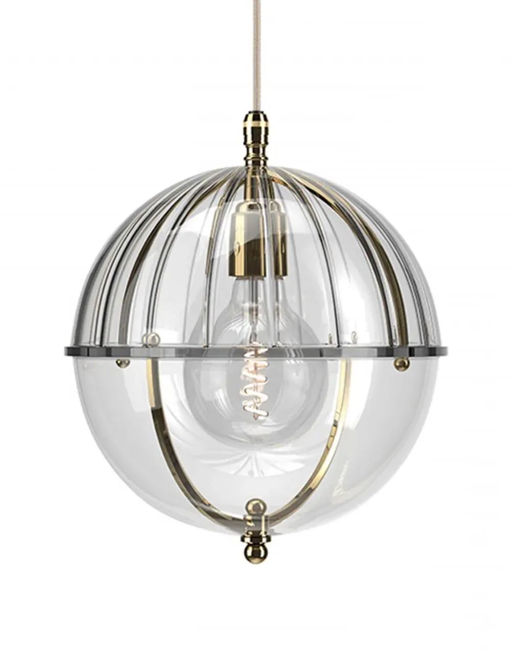 Globe Pendant Light with Ribbed Glass - Brass image