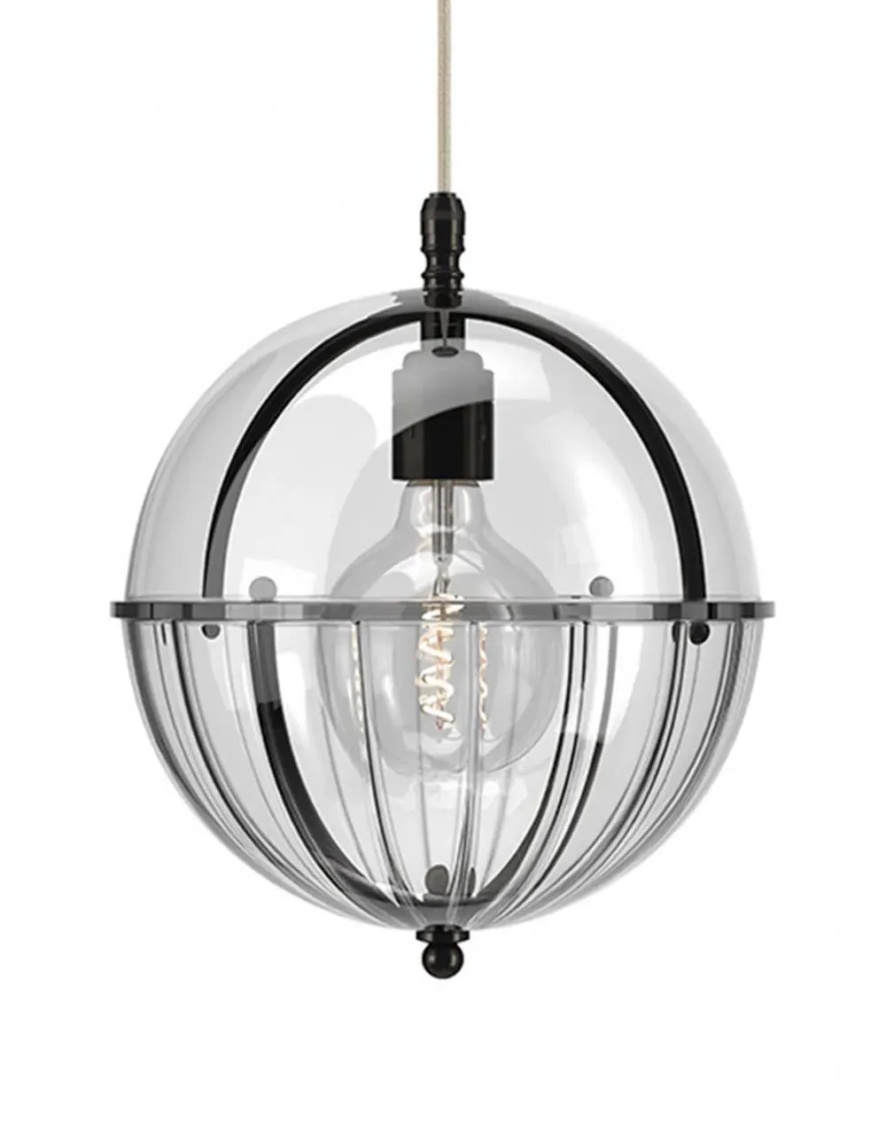 Globe Pendant Light with Ribbed Glass - Bronze