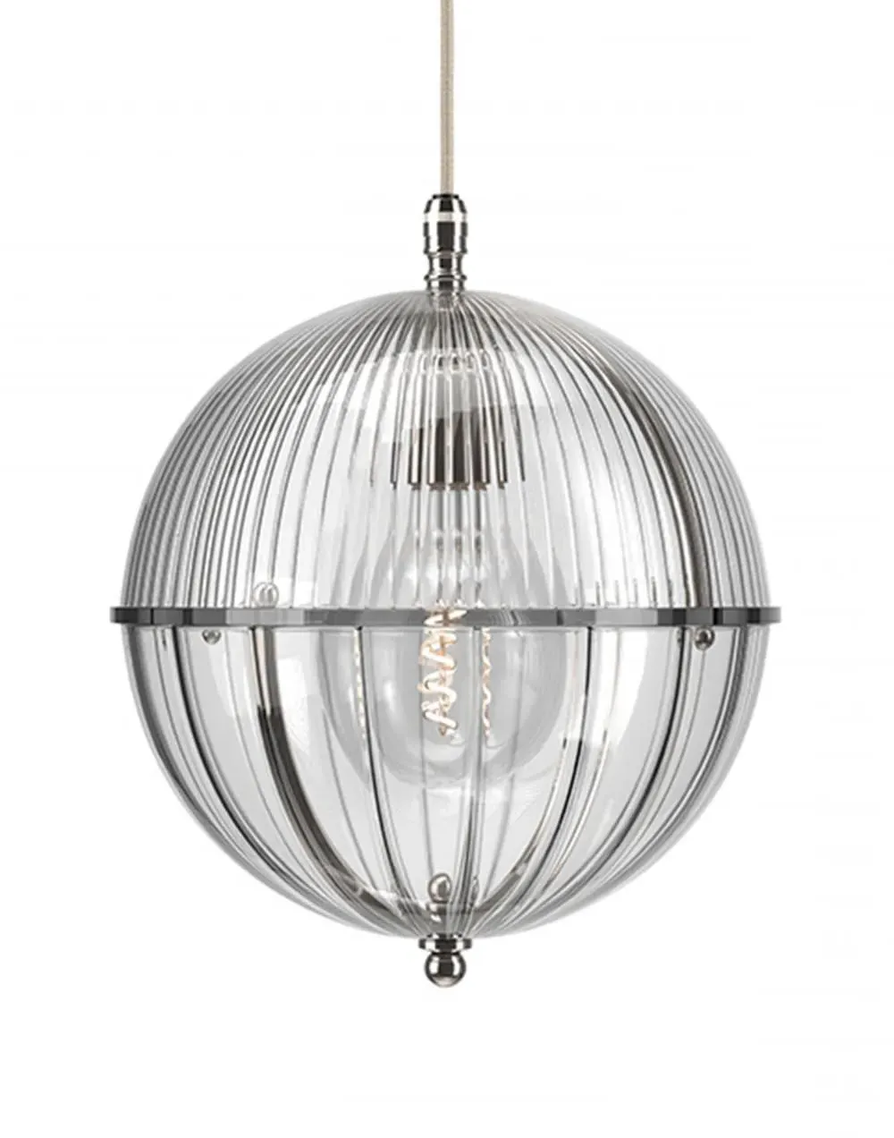 Globe Pendant Light with Ribbed Glass - Nickel