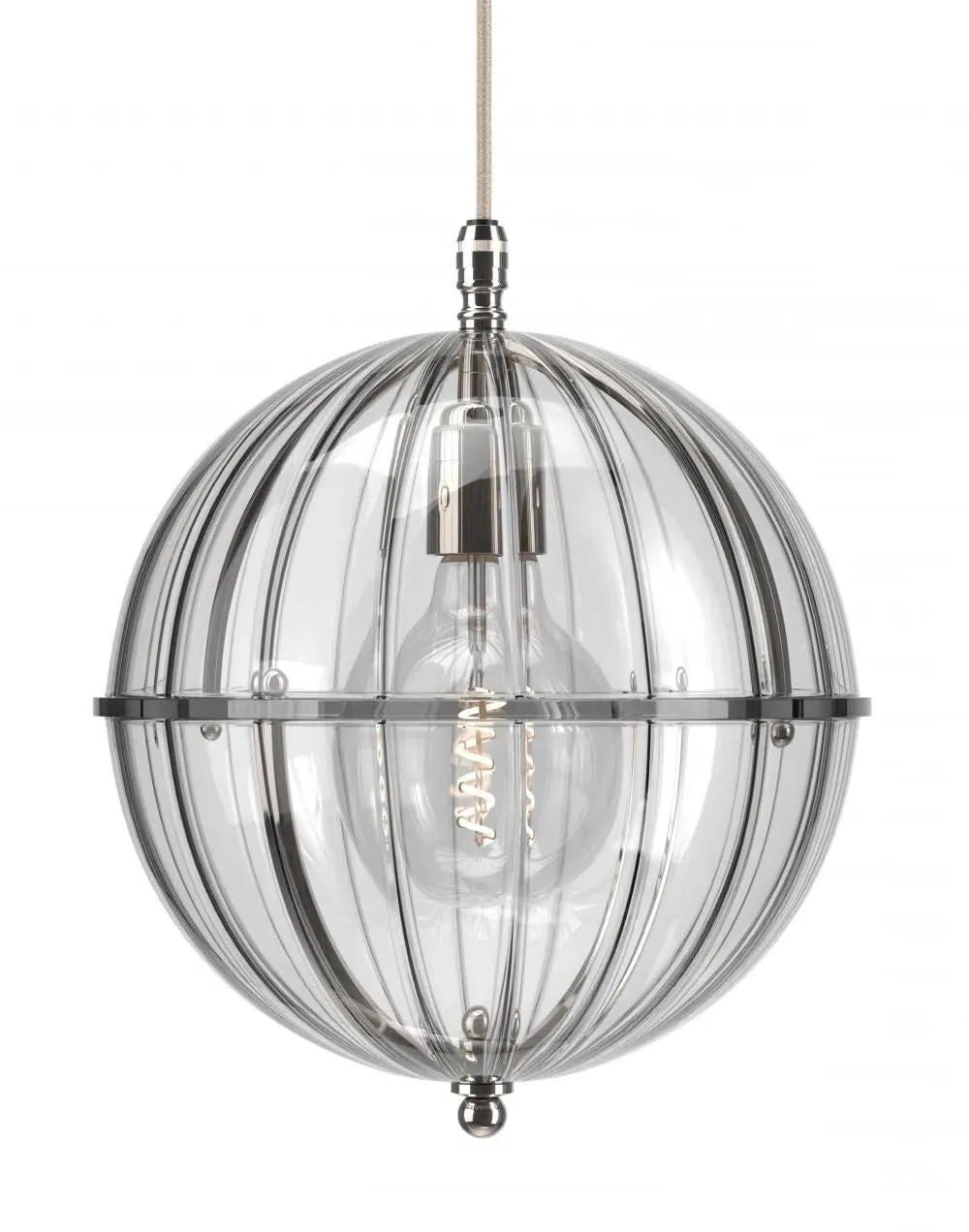 Globe Pendant Light with Ribbed Glass - Nickel