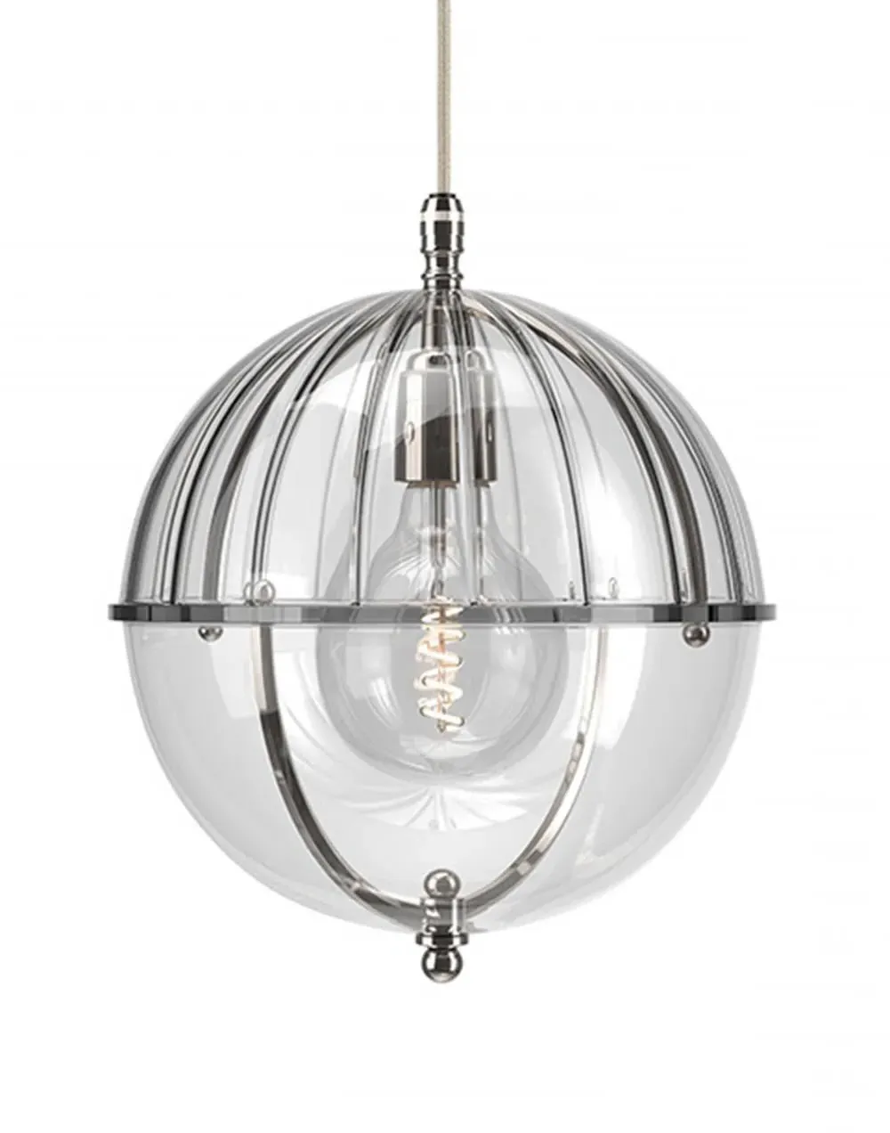 Globe Pendant Light with Ribbed Top - Nickel