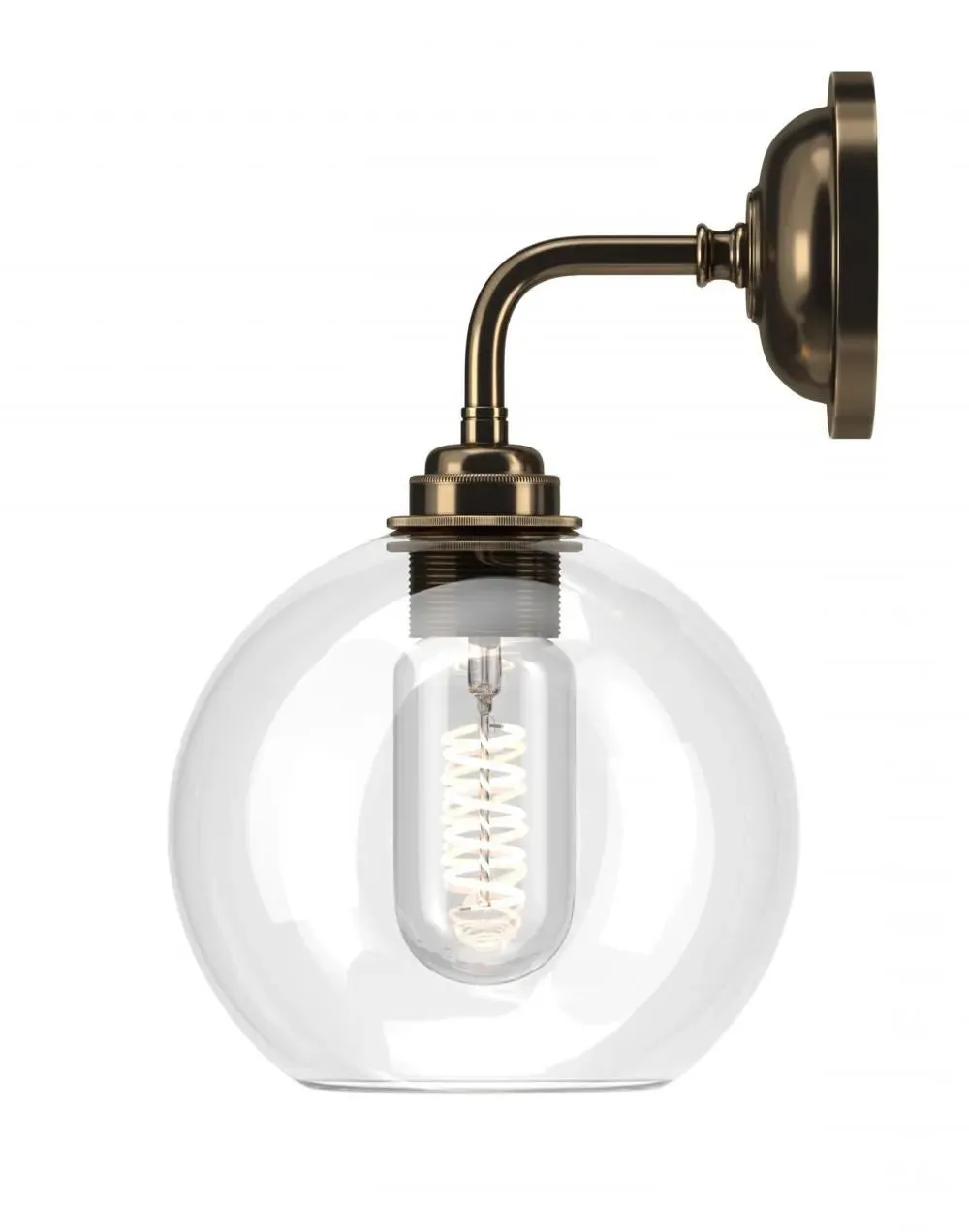 Globe Wall Light - Antique Brass, Smoked Glass