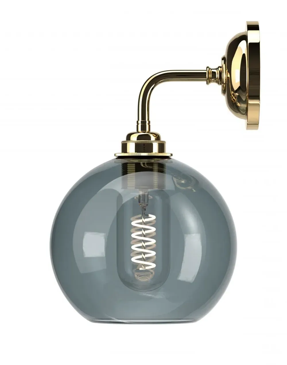 Globe Wall Light - Polished Brass, Smoked Glass