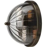 Globe Wall Light with Ribbed Glass - Antique Brass