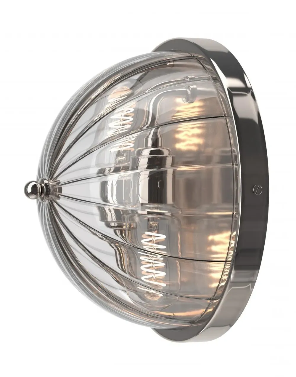 Globe Wall Light with Ribbed Glass - Nickel