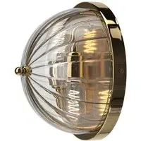 Globe Wall Light with Ribbed Glass - Polished Brass