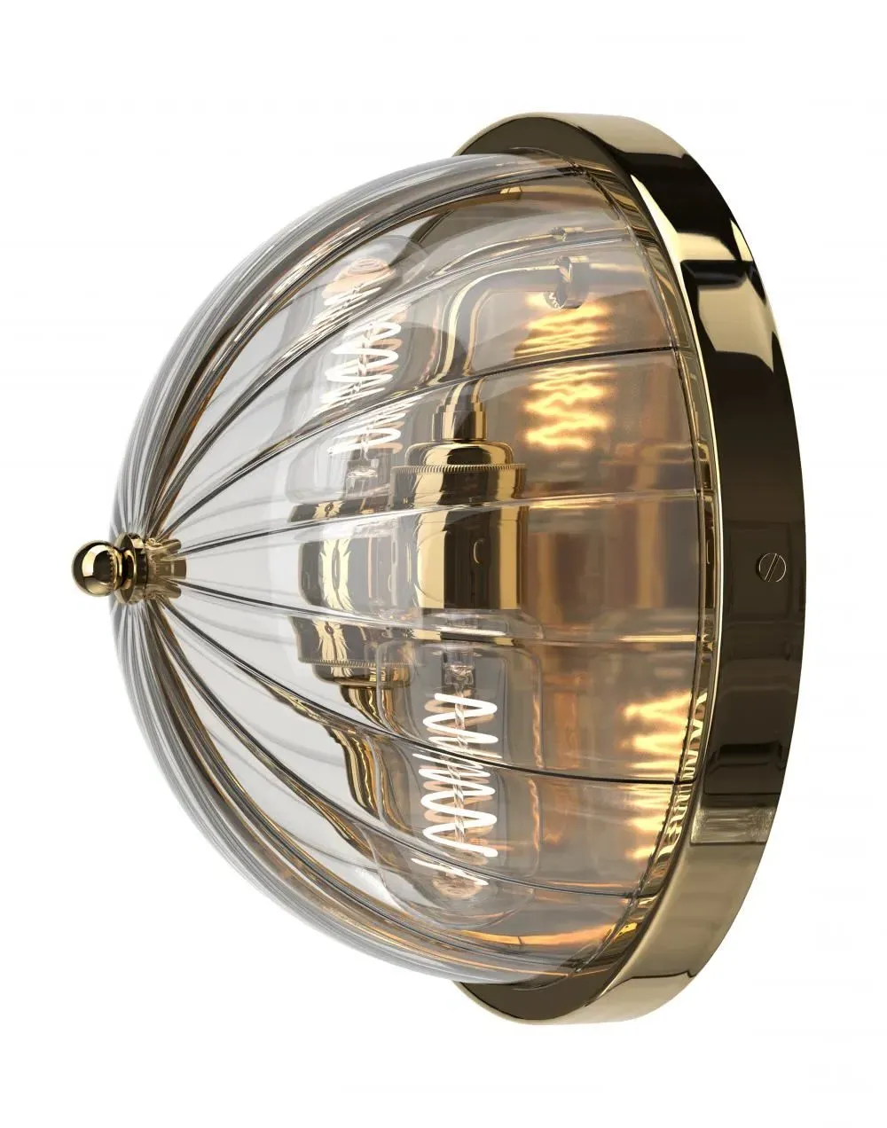 Globe Wall Light with Ribbed Glass - Polished Brass