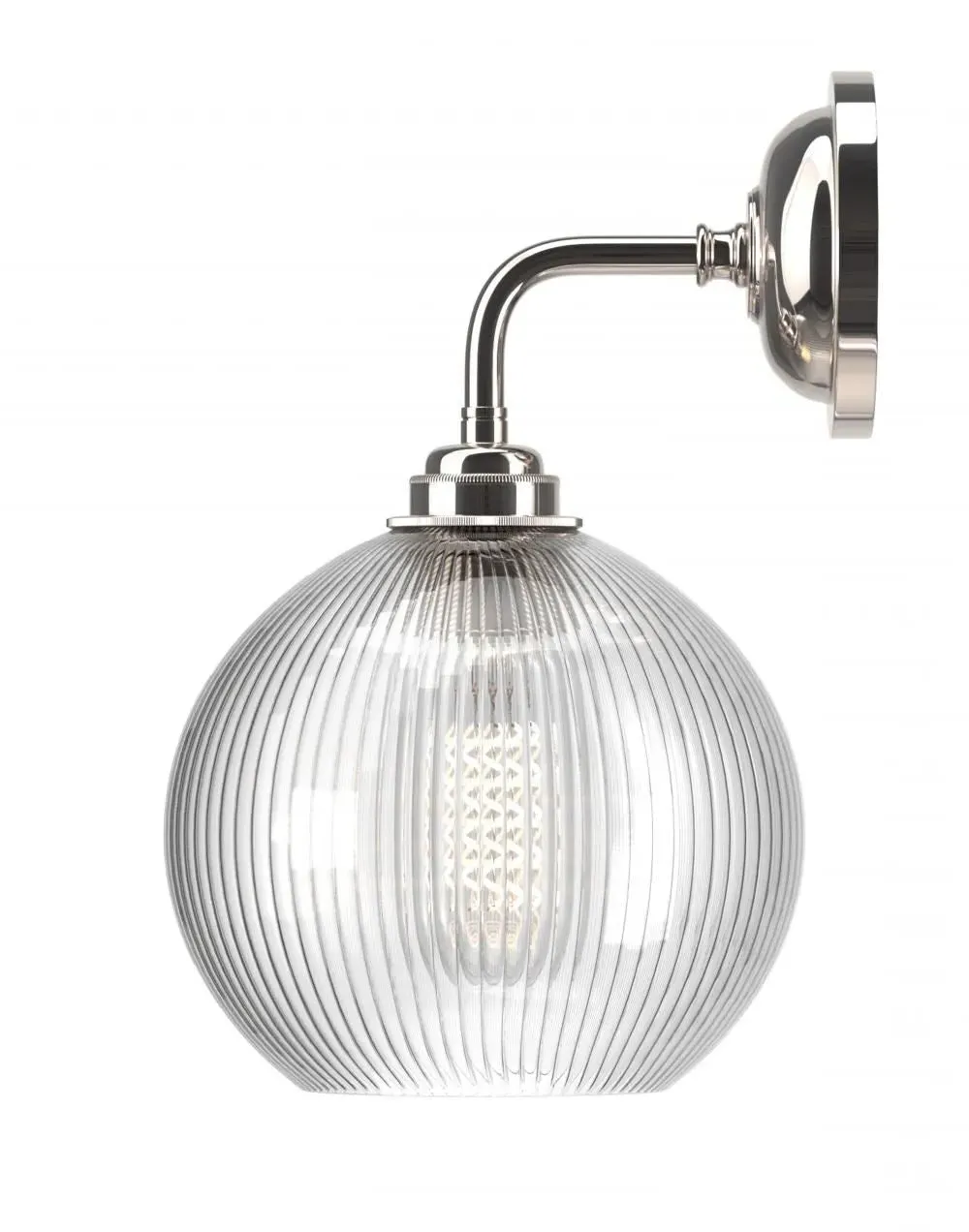 Globe Wall Light with Skinny Ribbed Glass - Nickel