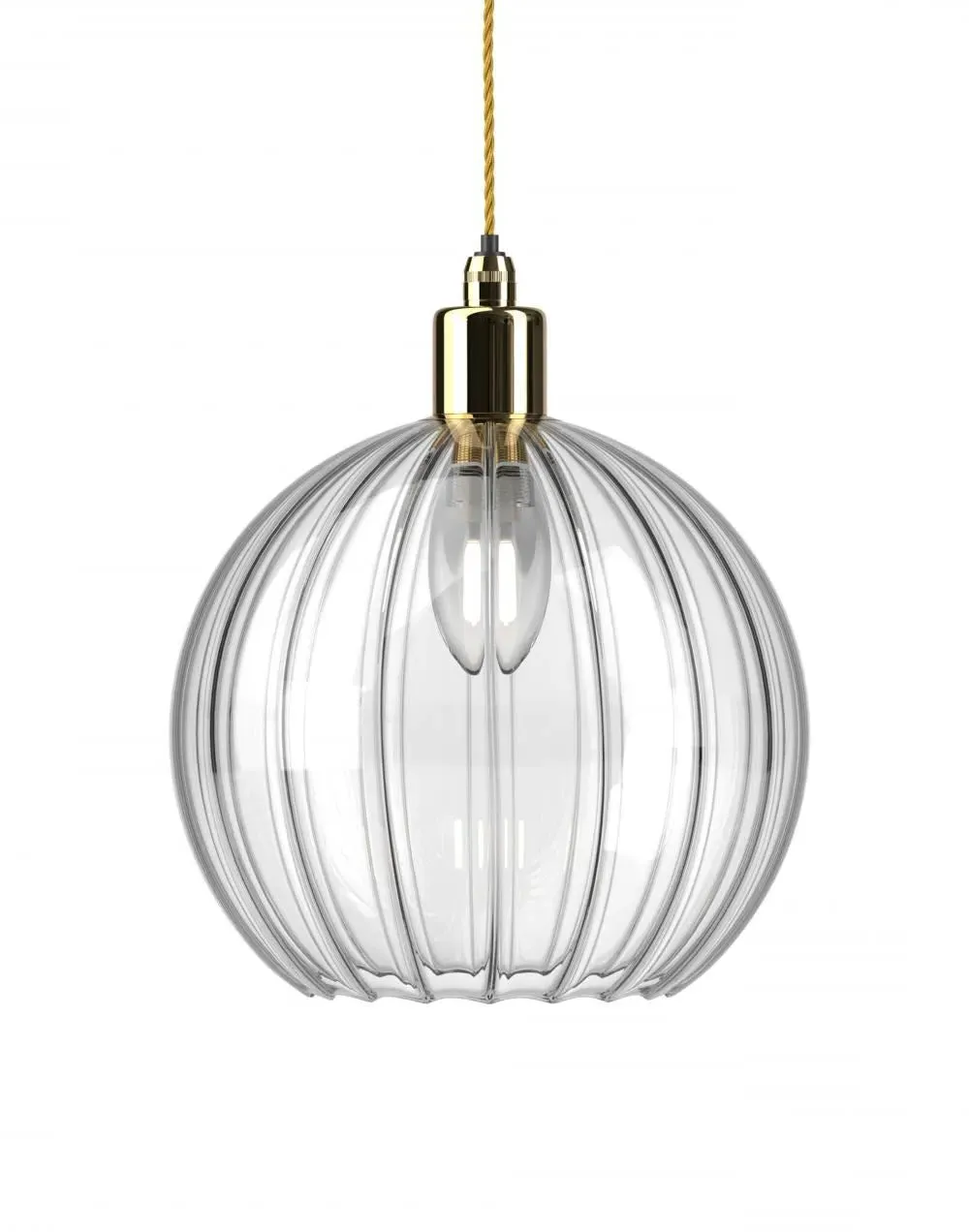 Hereford Large Bathroom Pendant Light - Brass, Ribbed Glass