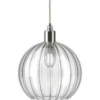 Hereford Large Bathroom Pendant Light - Nickel, Ribbed Glass