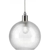 Hereford Large Bathroom Pendant Light - Nickel, Skinny Ribbed Glass