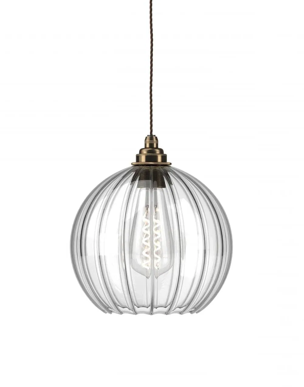 Hereford Large Pendant Light - Antique Brass, Ribbed Glass