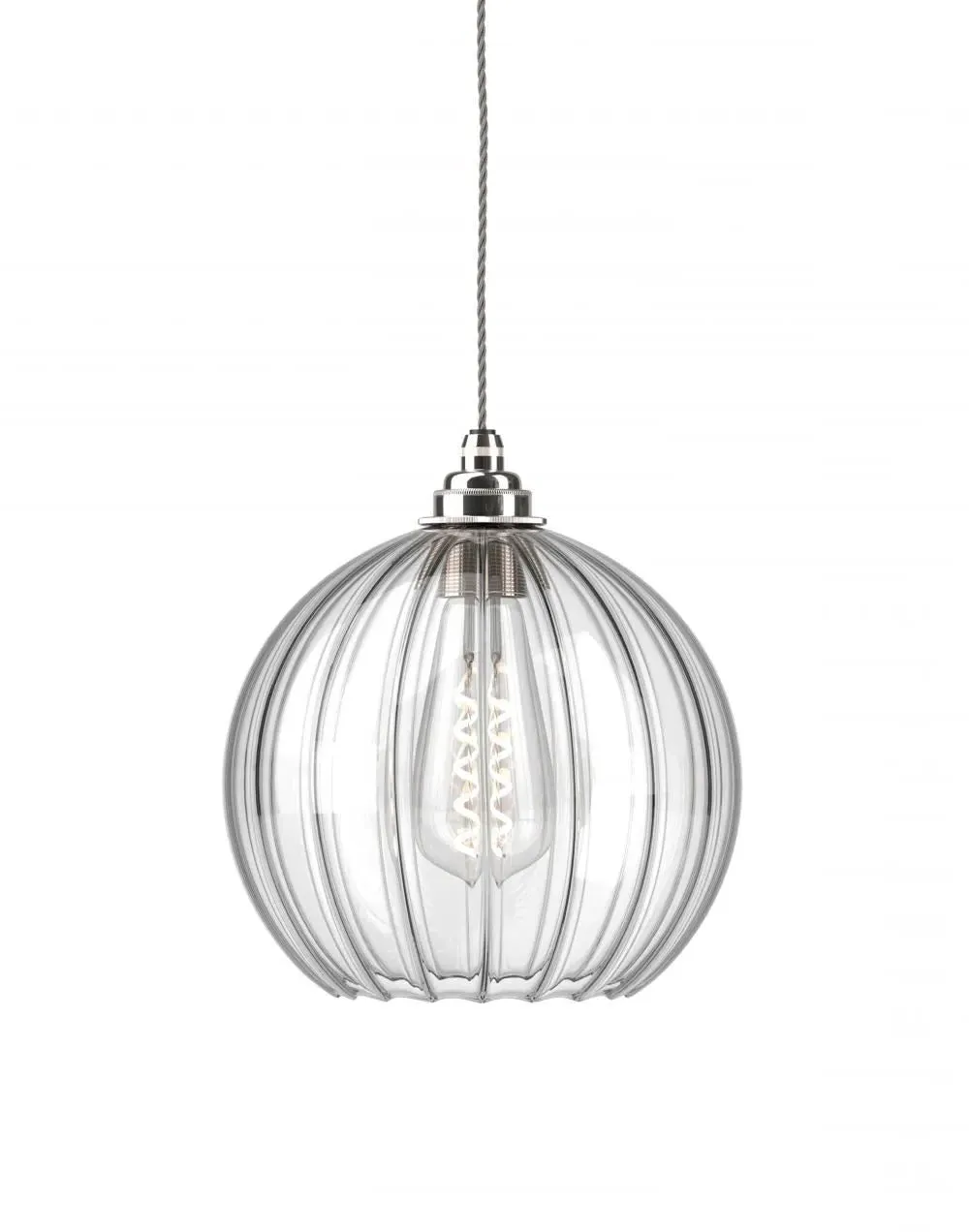 Hereford Large Pendant Light - Nickel, Ribbed Glass