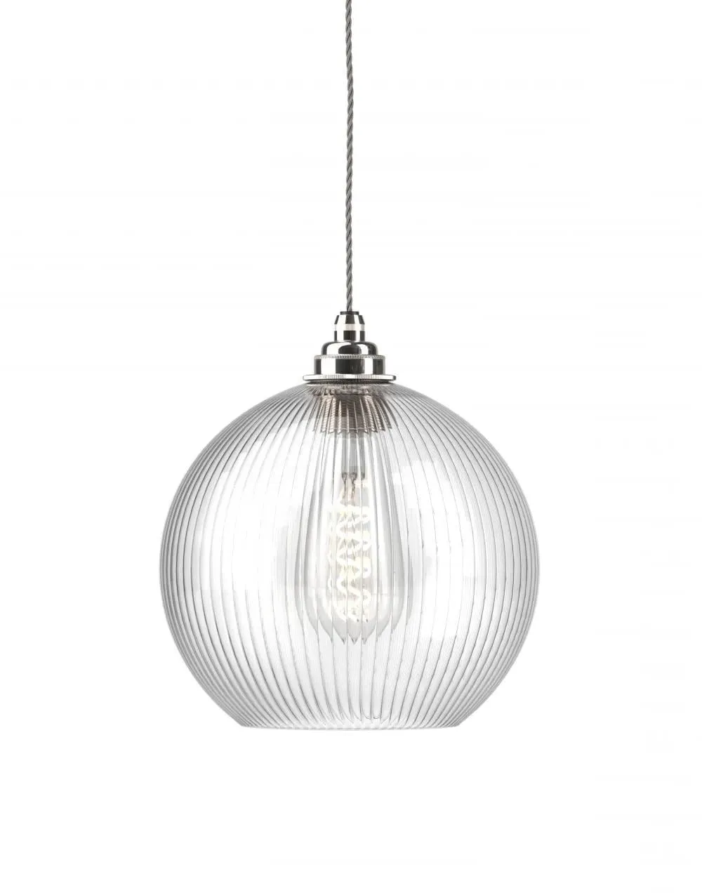 Hereford Large Pendant Light - Nickel, Skinny Ribbed Glass
