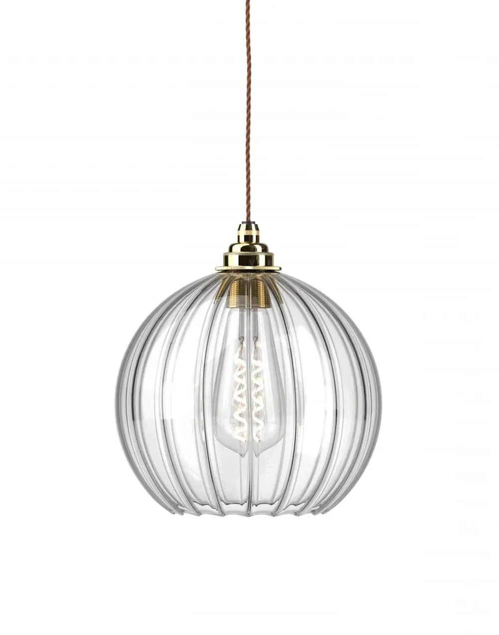 Hereford Large Pendant Light - Polished Brass, Ribbed Glass