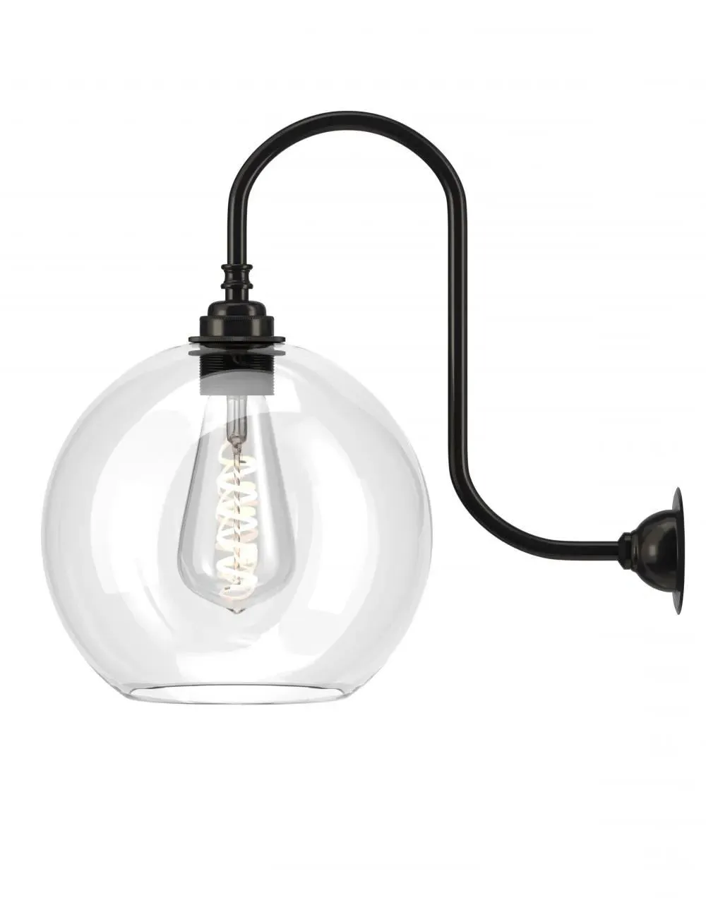 Hereford Large Swan Neck Bathroom Wall Light - Bronze, Clear