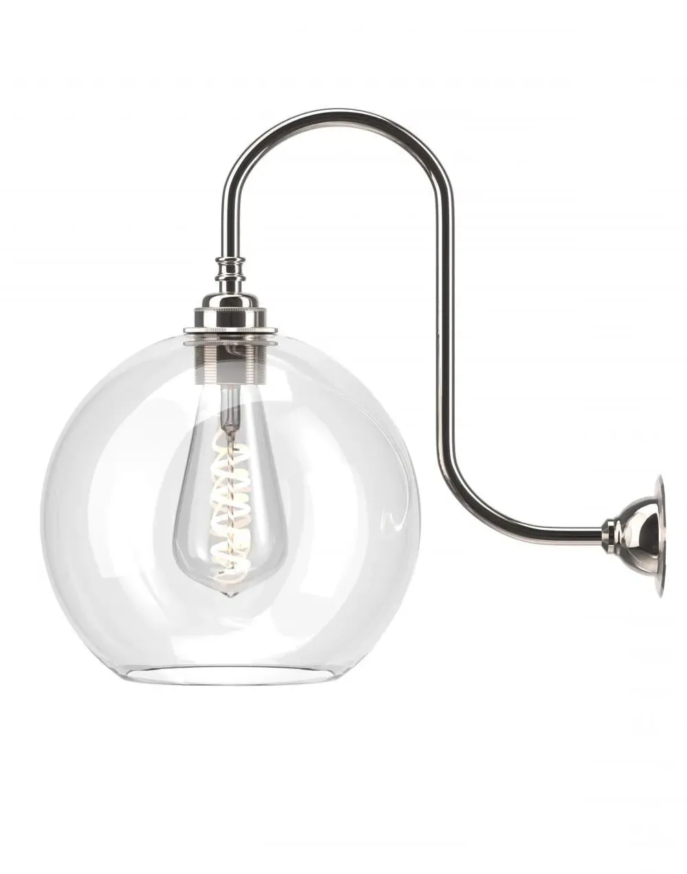 Hereford Large Swan Neck Bathroom Wall Light - Nickel, Clear