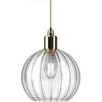 Hereford Medium Bathroom Pendant Light - Brass, Ribbed Glass
