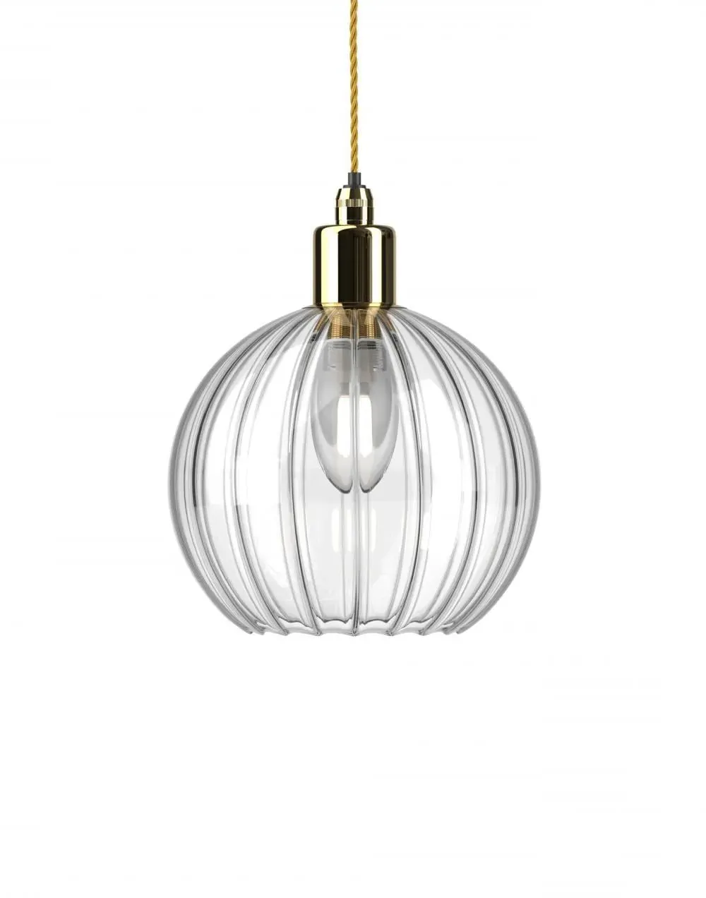 Hereford Medium Bathroom Pendant Light - Brass, Ribbed Glass