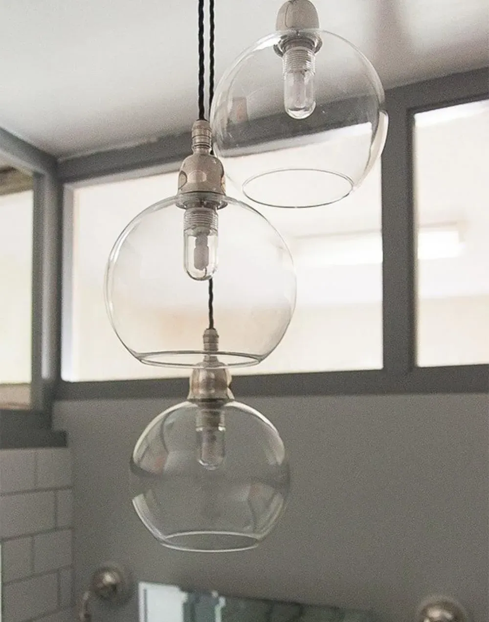 Hereford Medium Bathroom Pendant Light - Nickel, Clear Glass