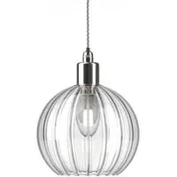 Hereford Medium Bathroom Pendant Light - Nickel, Ribbed Glass