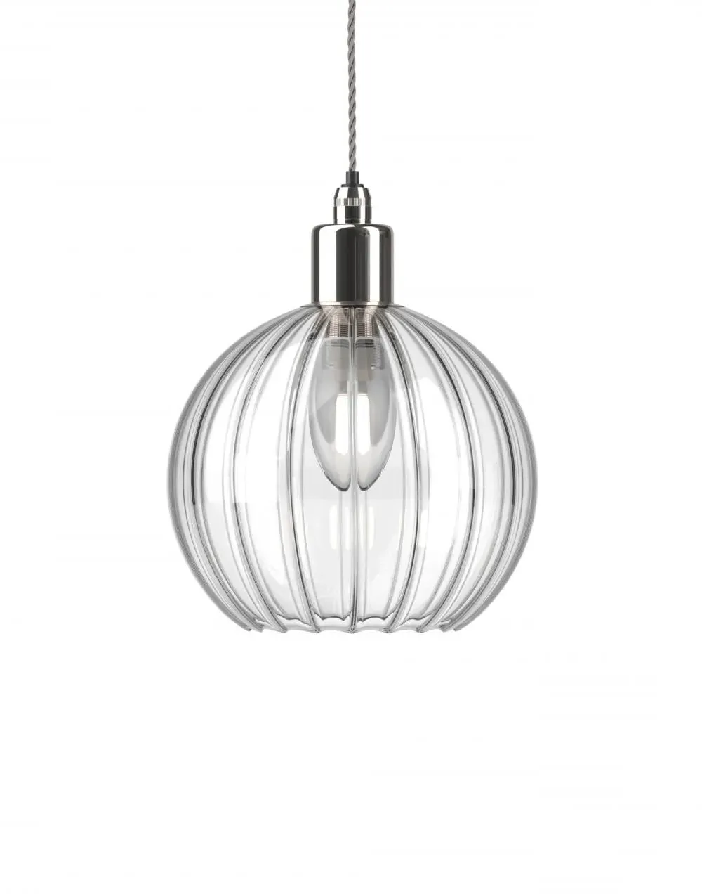 Hereford Medium Bathroom Pendant Light - Nickel, Ribbed Glass