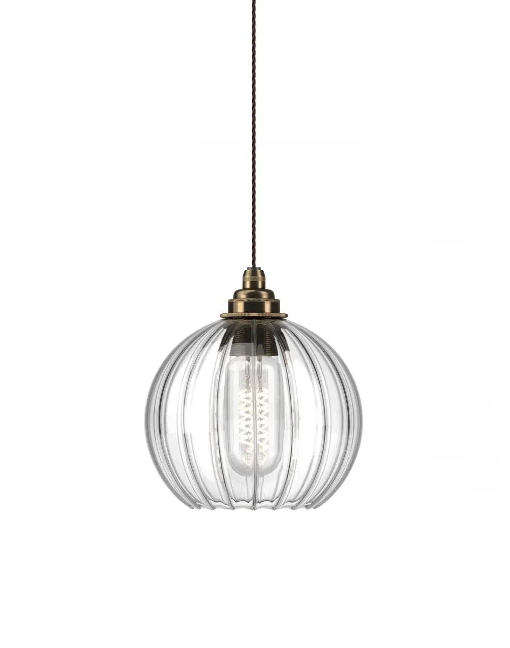 Hereford Medium Pendant Light - Antique Brass, Ribbed Glass image