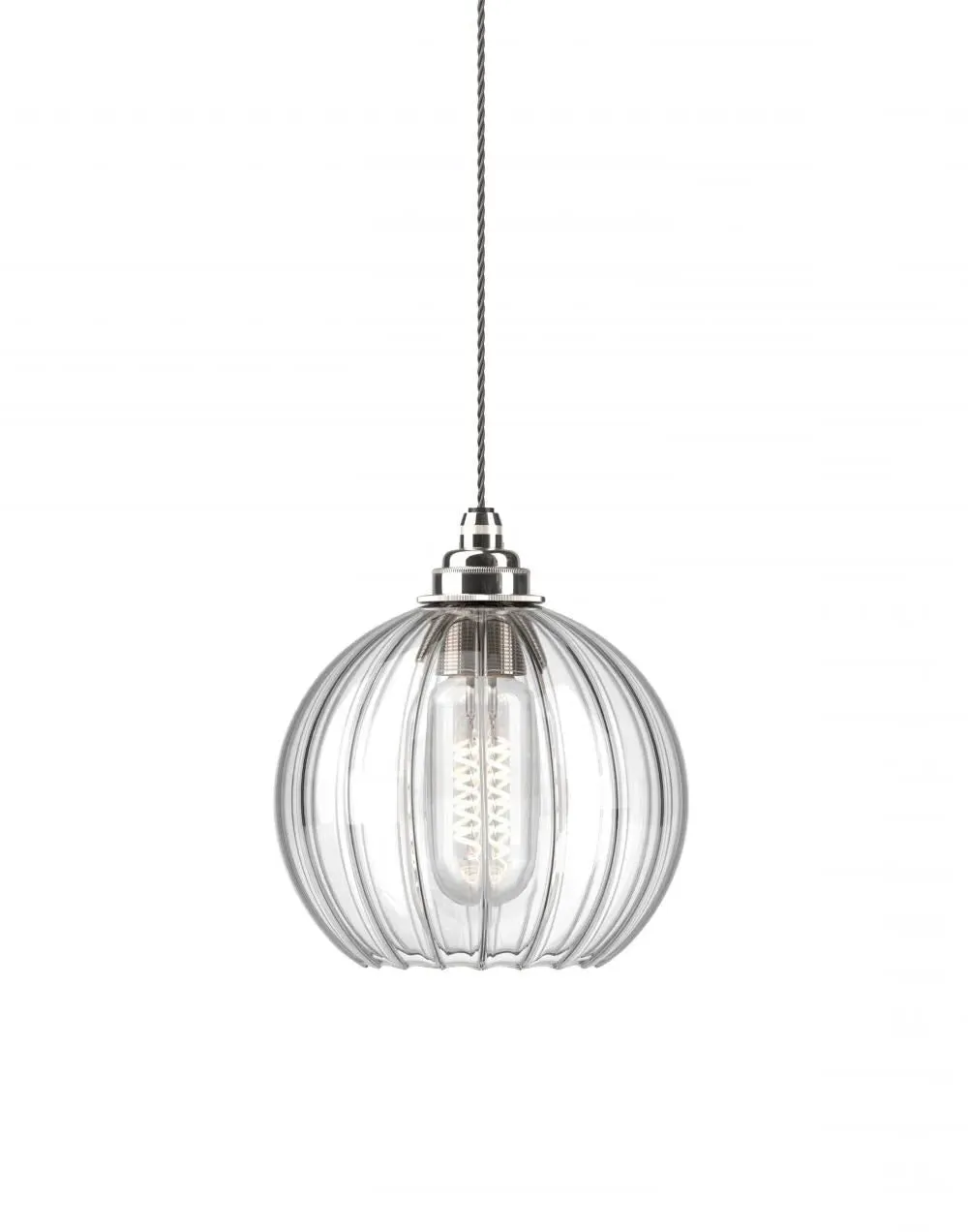 Hereford Medium Pendant Light - Nickel, Ribbed Glass