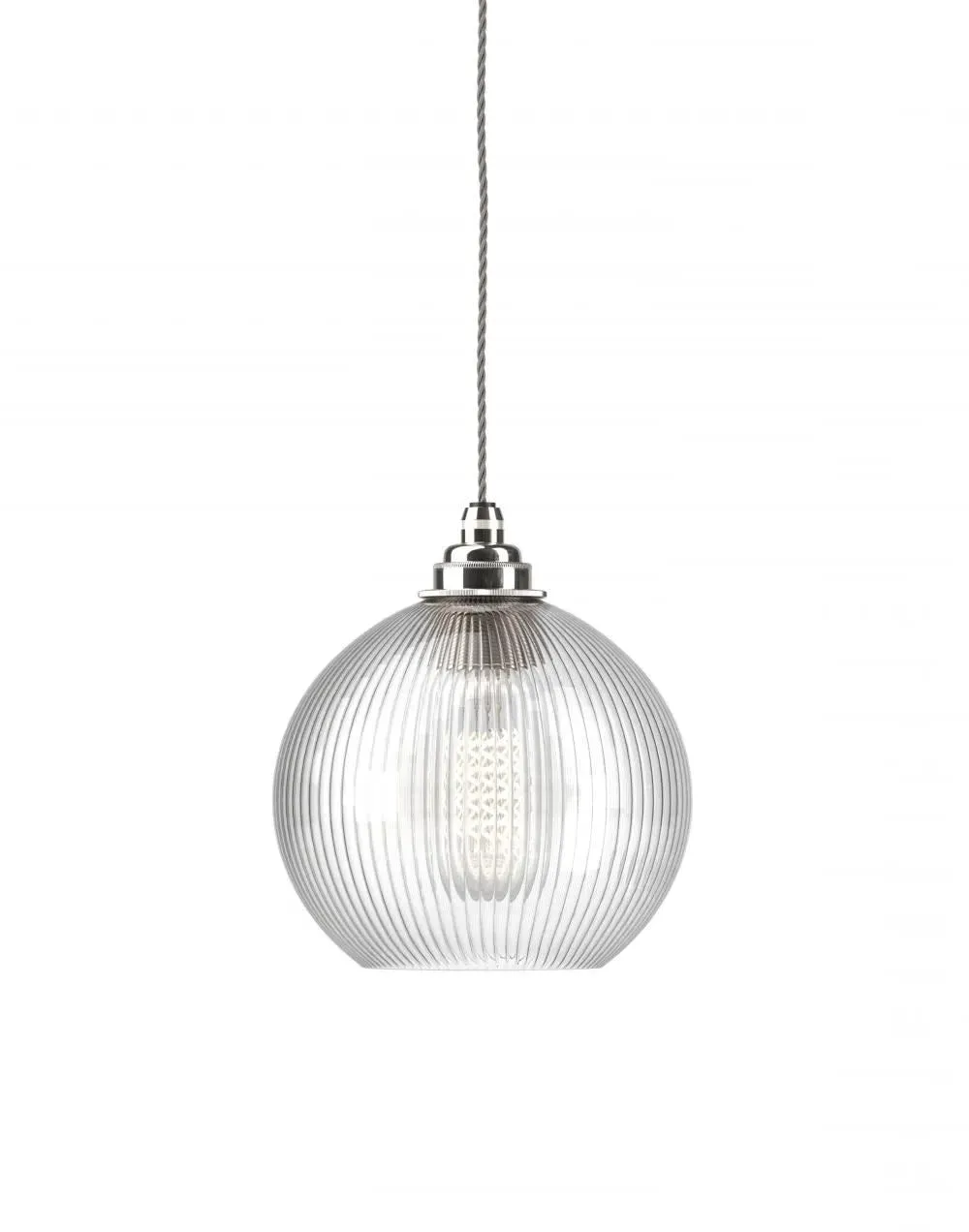 Hereford Medium Pendant Light - Nickel, Skinny Ribbed Glass