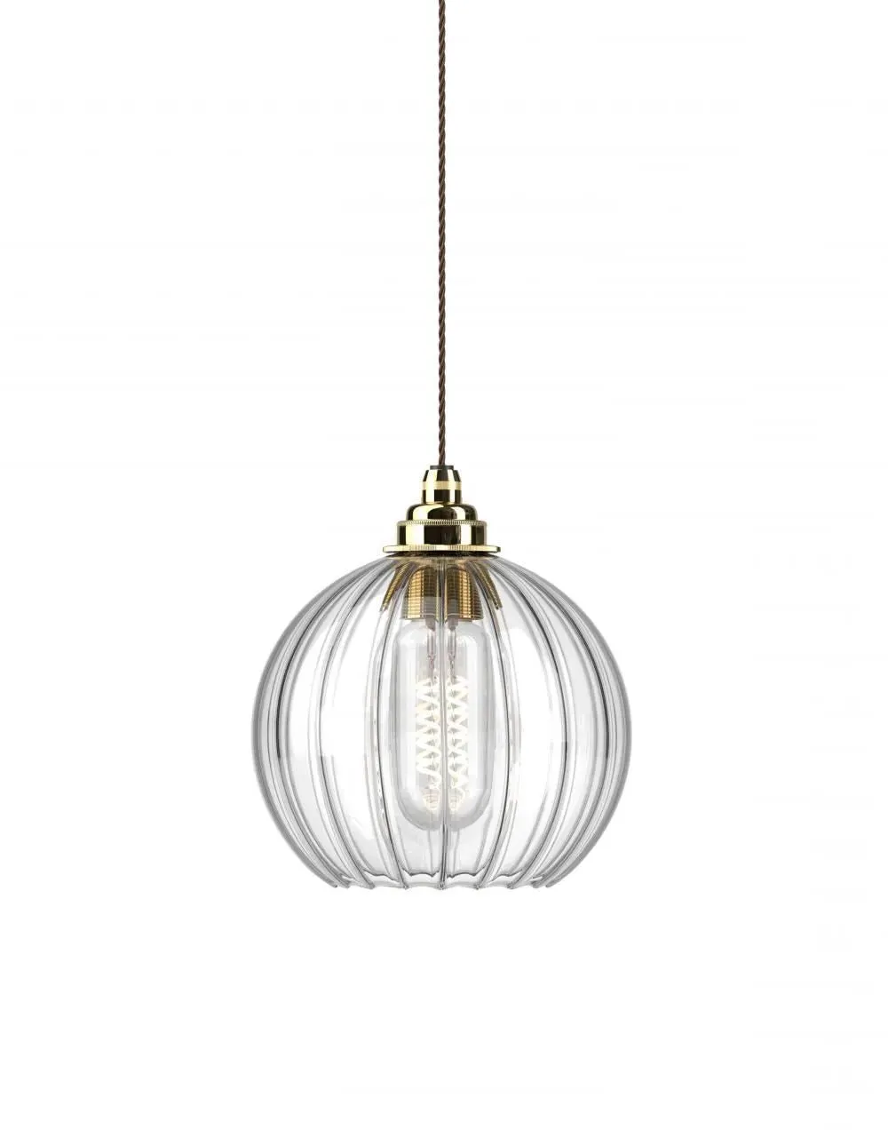 Hereford Medium Pendant Light - Polished Brass, Ribbed Glass