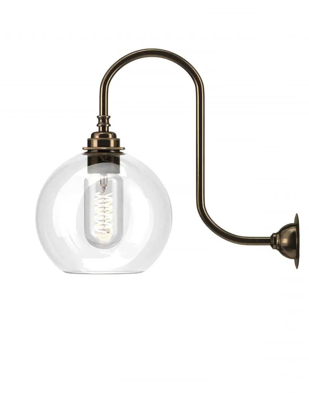 Hereford Swan Neck Bathroom Wall Light - Brass, Clear Glass