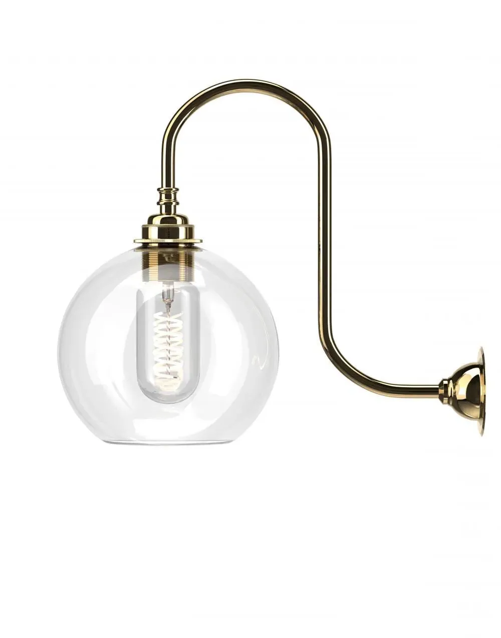 Hereford Swan Neck Bathroom Wall Light - Brass, Clear Glass image