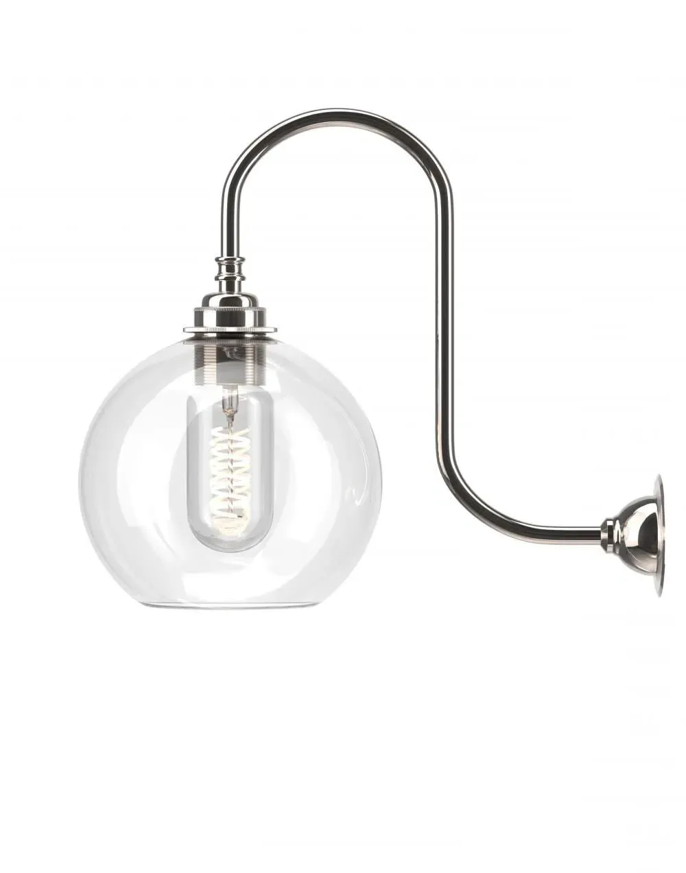 Hereford Swan Neck Bathroom Wall Light - Nickel, Clear Glass