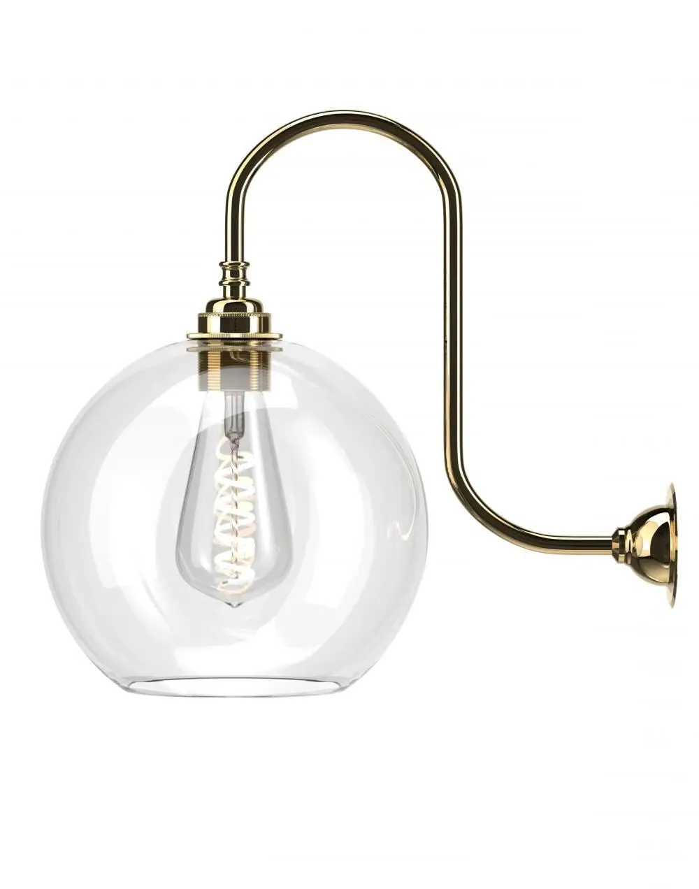 Hereford Swan Neck Bathroom Wall Light - Polished Brass, Clear Glass