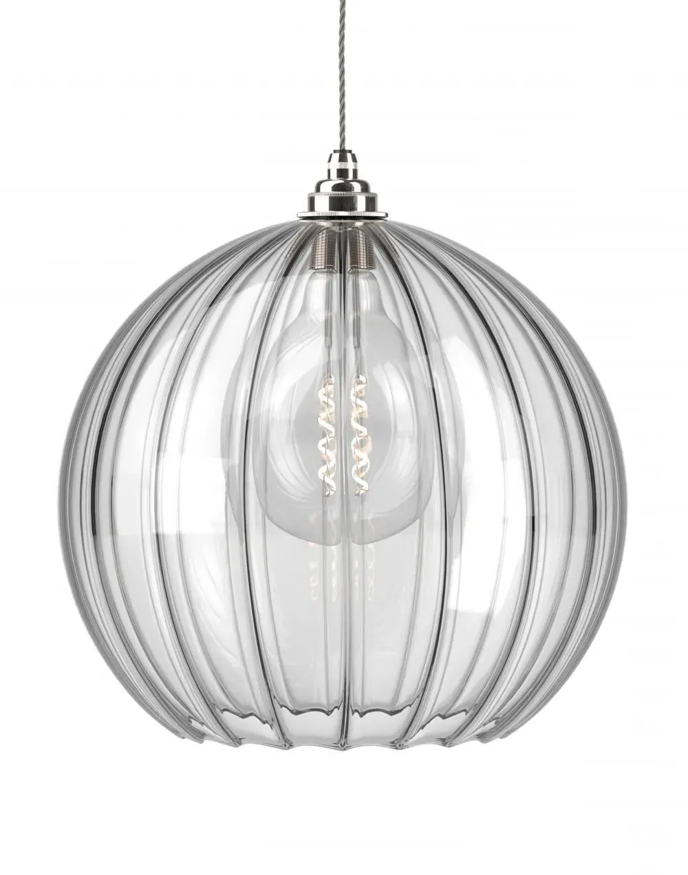 Hereford XL Pendant Light - Nickel, Ribbed Glass