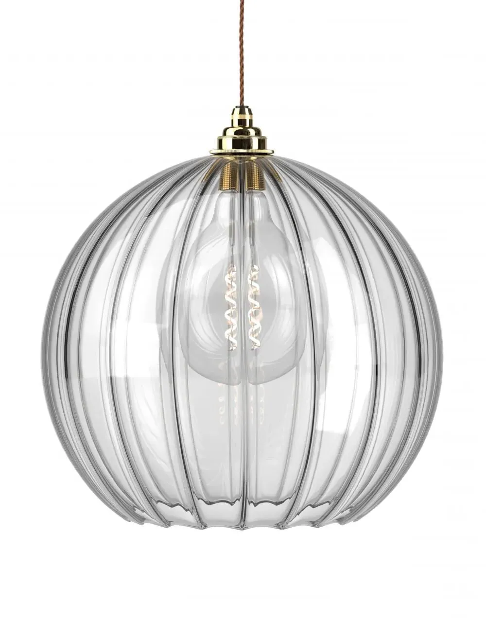 Hereford XL Pendant Light - Polished Brass, Ribbed Glass