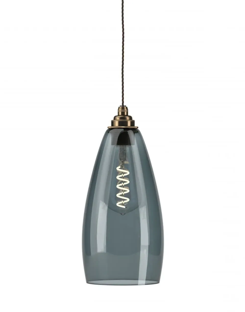 Large Pendant Light - Antique Brass, Smoked Glass