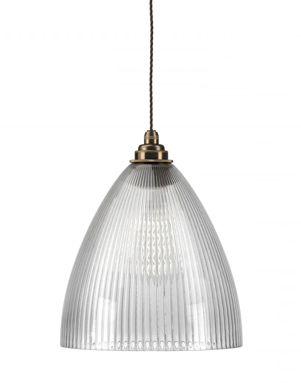 Large Pendant Light Ribbed Glass - Antique Brass