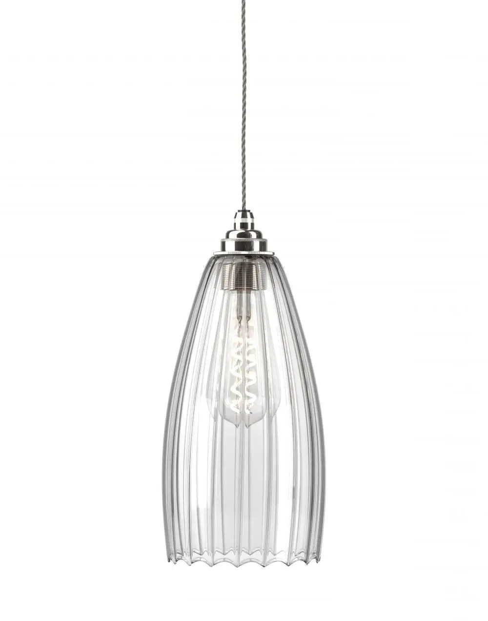 Large Pendant Light Ribbed Glass - Nickel